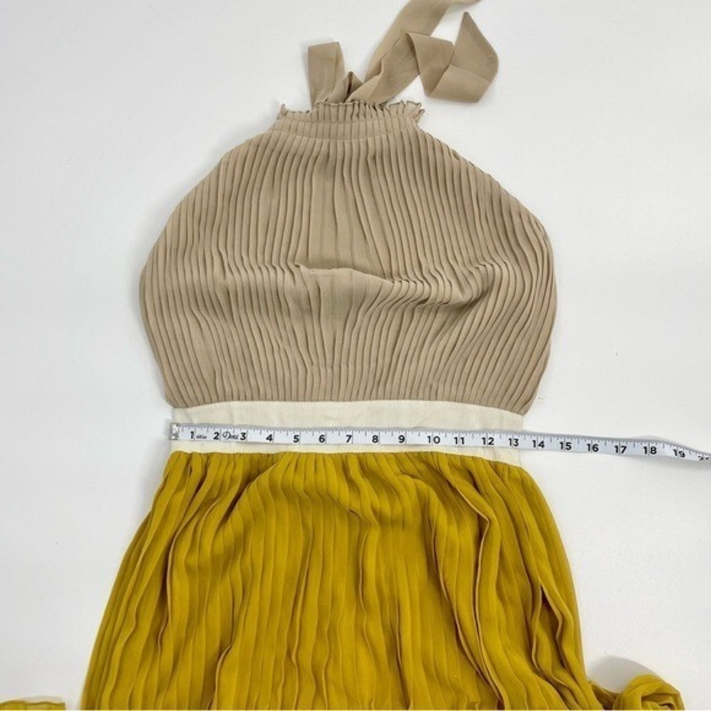 LUCY PARIS NWT Pleated Halter Goldie Maxi Dress Backless Gold Yellow Beige Small - Picture 14 of 16